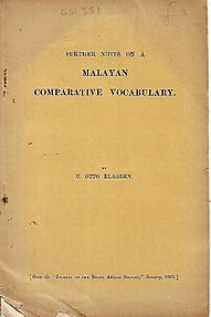 A Comparative Vocabulary of Malayan Dialects & Further Notes - CO Blagden