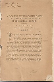 A Catalogue of the Flowering Plants and Ferns Growing Wild in the Island of Penang - C Curtis